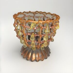Beaded Acrylic Copper Wire Tea Light Candle Holder  3 in Tall